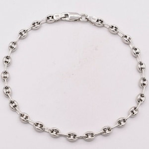 4.5mm Puffed Anchor Mariner Ankle Bracelet 14K White Gold Clad Silver 925