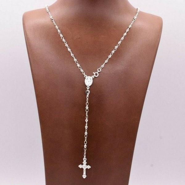 3mm Rosary Diamond Cut Chain Necklace Real Sterling Silver 925 Italian ALL SIZES