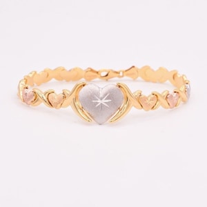 Hearts & Kisses Armband Tricolor 14K Gelb Weiß Rose Gold Plattiert Silber 925