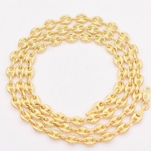 Colar de corrente de elos marinhos inchados de 4,7 mm, ouro amarelo 14K sólido real, unissex