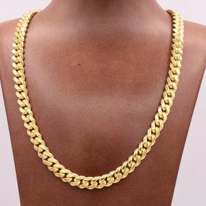 9mm Miami Cuban Chain Necklace Solid Yellow Gold Clad Silver Box Lock 925 Italy