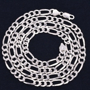 7mm Italian Plain Figaro Link Chain Necklace Real Sterling Silver 925 ALL SIZES