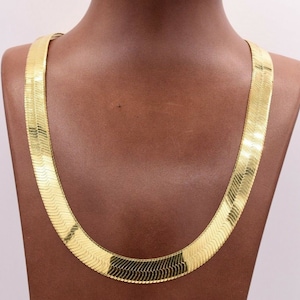 11mm Flexible Herringbone Chain Necklace Solid 14K Yellow Gold Clad Silver 925