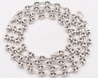 4.5mm Puffed Anchor Mariner Chain Necklace 14K White Gold Clad Silver 925