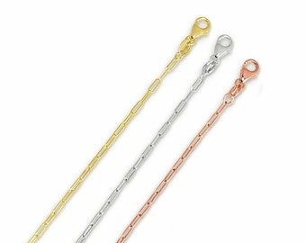 1.5mm Paperclip Rolo Link Chain Necklace Real Solid 14K Yellow White Rose Gold