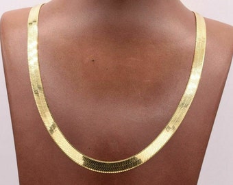 7mm Flexible Herringbone Chain Necklace Solid 14K Yellow Gold Clad Silver 925