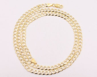 5mm Solid Long Curb Cuban Link Chain Necklace 14K Yellow Gold Clad Silver 925