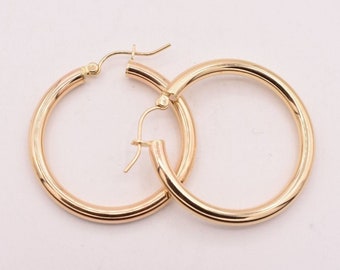 1.25" 3mm X 30mm Plain Shiny Hoop Earrings REAL 10K Yellow Gold Hollow