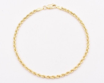 2.5mm Twisted Rope Bracelet REAL Genuine 10K Yellow Gold Hollow Great Gift!