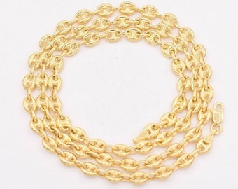 Collar de cadena de eslabones marineros abullonados de 4,7 mm de oro amarillo macizo auténtico de 14 quilates unisex