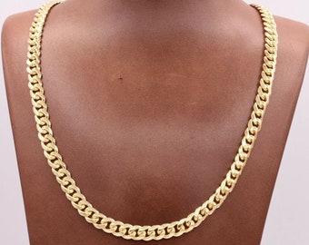 7mm Miami Cuban Chain Necklace Solid Yellow Gold Clad Silver 925 Box Lock Italy