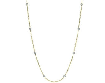 Bezet Bezel Set CZ by the Yard Cable Chain Necklace 14K Yellow Gold Clad Silver