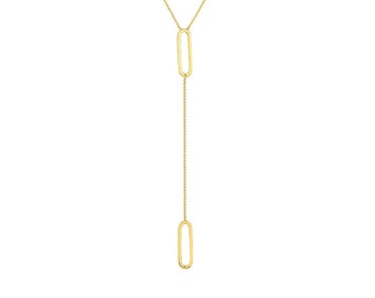 Paperclip Accented Y-Necklace Real 14K Yellow Gold 18"