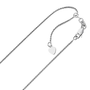 1.00mm Solid Adjustable Spiga Wheat Chain Necklace REAL 10K White Gold 22&quot; 2.4gr