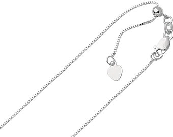 Collar de cadena de caja ajustable sólida de 0,70 mm en plata esterlina REAL de hasta 22" y 1,9 g