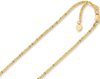 1.5mm Solid Adjustable Sparkle Twisted Rock Chain REAL 14K Yellow Gold Up To 22"