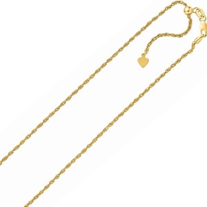 1.50mm Adjustable Rope Chain Necklace 14K Yellow Gold Clad Silver Up To 22"