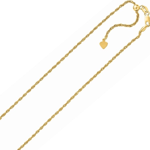 1.50mm Adjustable Rope Chain Necklace 14K Yellow Gold Clad Silver Up To 22"