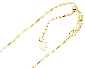 Collar de cadena de caja ajustable sólida de 0,85 mm en oro amarillo real de 10 quilates hasta 22" 3 g