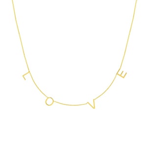 Colar de amor com letras em bloco ajustável em ouro amarelo 14K real 18"