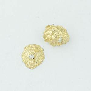 Löwenkopf Strukturierte CZ Ohrstecker Ohrringe Echt Solid 10K Gelbgold Tolles Geschenk
