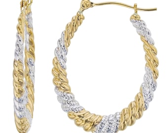 14Kホワイトゴールドダイヤモンドツイストヒンジフープイヤリング オーバルファインジュエリー 女性へのギフトに, ホワイトゴールド 並行輸入品 シグネチャーダイヤモンドフープピアス ホワイトゴールド