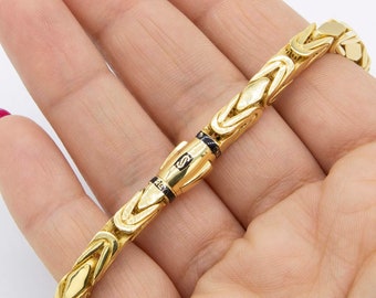 5mm Monaco Chain Square Byzantine Royal Link Bracelet Real 10K Yellow Gold