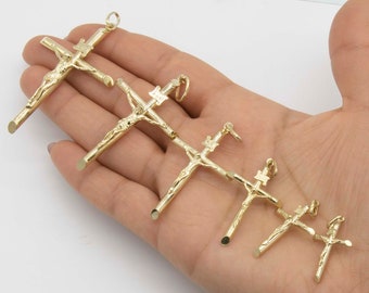 INRI Jesus Crucifix Cross Pendant Real 10K Yellow Gold All Sizes