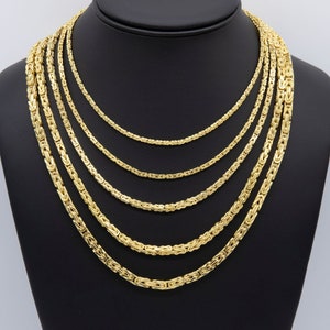 Square Byzantine Link Chain Necklace 14K Yellow Gold All Sizes