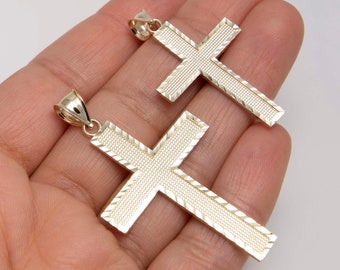 Diamond-Cut Cross Pendant Real Solid 10K Yellow Gold All Sizes