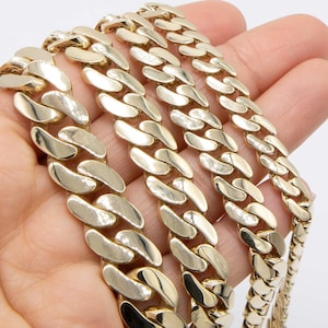 Reversible Miami Cuban Link Chain Necklace Semi-Solid 10K Yellow Gold All Sizes