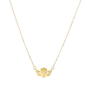 Shiny Claddagh Heart Love Necklace Real 14K Yellow Gold