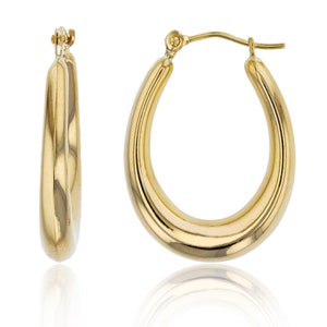 1" Italian Graduated High Polished Hoop Earrings Real 14K Yellow Gold
