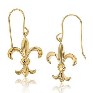 Italiaanse hooggepolijste Fleur De Lis-hangoorbellen, echt 14 kt geelgoud
