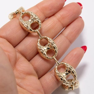 17mm Nugget Puffed Mariner Chain Bracelet Real 10K Yellow Gold All Sizes