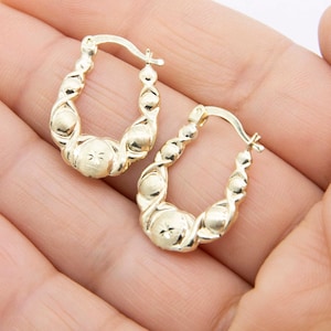 7/8&quot; Graduated Diamond Cut Hoop Earrings Real 10K Yellow Gold