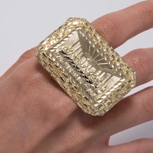 Diamond-Cut Last Supper Two-Finger Nugget Ring Real 10K Yellow Gold Size 11