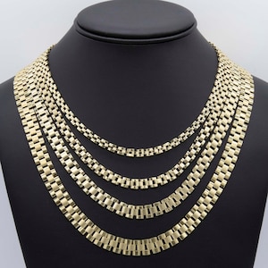Collar de cadena ferroviaria reversible RLX en oro amarillo auténtico de 10 quilates. Todos los tamaños.