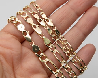 Solid 14K Yellow Gold Diamond-Cut Figaro Link Bracelet Real 14K Yellow Gold All Sizes