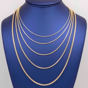 Round Box Link Chain Necklace Real 10K Yellow Gold All Sizes