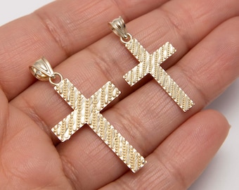 Diamond-Cut Cross Pendant Real 10K Yellow Gold All Sizes