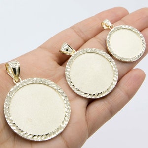 Diamond-Cut Framed Picture Medallion Pendant Real 10K Yellow Gold All Sizes