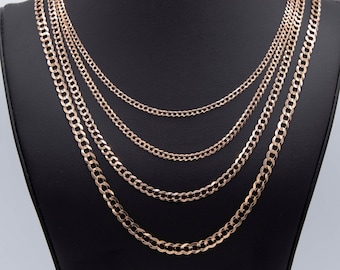 Collana con catena a maglie Miami Curb in oro massiccio 14K lucido, vero oro rosa 14K, tutte le misure