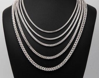 Rhodium Franco Chain Hollow Sterling Silver 925 Italy All Sizes