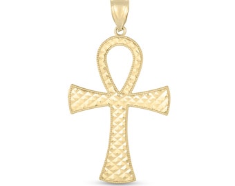 Goldkette Damen 585 Echtgold Lucchetta Ankh Kreuz Anhänger - 14k Gelbgold Ägypten Symbol Für Ketten Bis 4mm