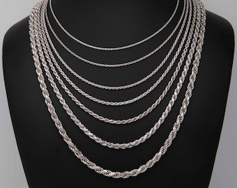 Rhodium Rope Chain Solid Sterling Silver 925 Italy All Sizes