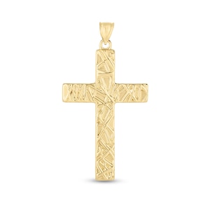 2&quot; Textured Cross Pendant Real 14K Yellow Gold