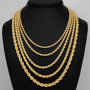 Sterling Silver 925 Rope Chain 14K Yellow Gold Clad Hollow All Sizes
