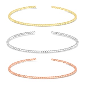 2mm Shiny Bead Cuff Bangle Real 14K Yellow White Rose Gold