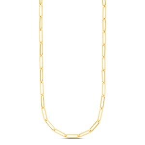 3.5mm Alternating Bead Link Paperclip Chain Necklace Real 14K Yellow Gold